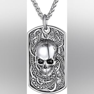 Chains House Stainless Textured Skull Dog Tag Pendant with 24" Chain NIB
